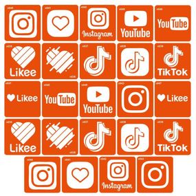 Набір трафаретів для біо-тату "Социальні сервіси" social_24-1, 24 шт 6 х 6 см