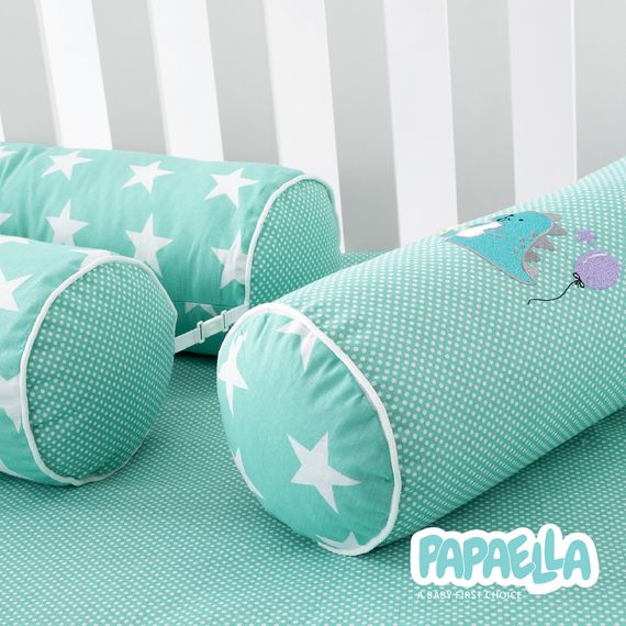 Защитные бортики-валики в детскую кроватку 2 шт ТM PAPAELLA 60х15 см, 120х15 см хлопок звезда/горошек ментол | Зображення 2