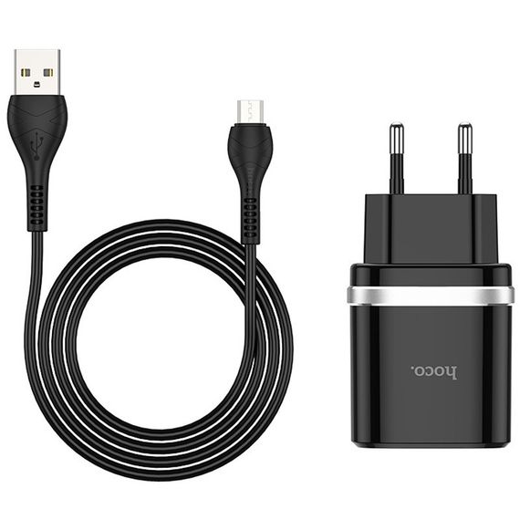 МЗП Hoco C12Q Smart QC3.0 3A (1USB-A) + кабель USB to MicroUSB Чорний | Зображення 1