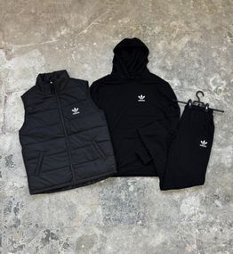 Демісезонний костюм чорний худі/штани  + жилетка Adidas