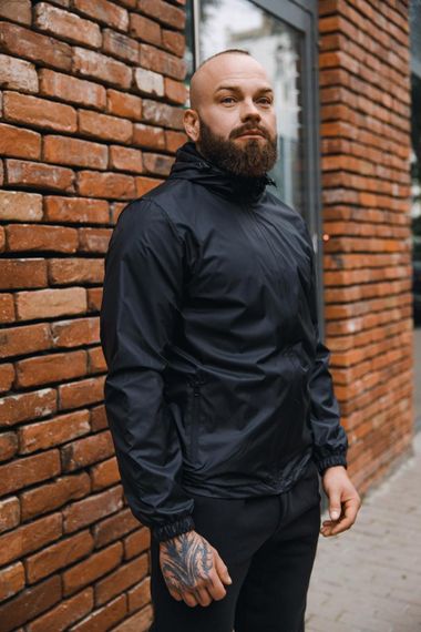 Мужская ветровка на молнии с капюшоном подкладка сетка цвет черный, размер S  BD0024 | Зображення 1