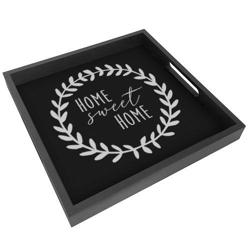 Піднос дерев'яний з принтом Home sweet home 33х33х4 см (PDN_19N001_BL) | Зображення 1