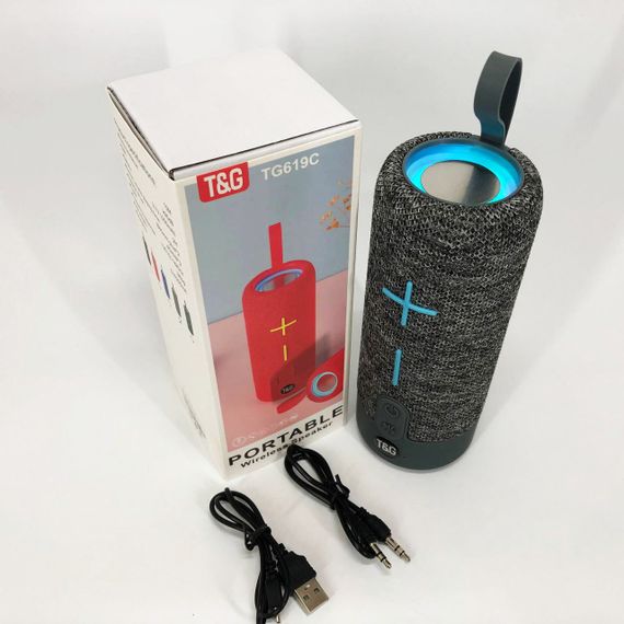 Портативная Bluetooth колонка TG619C FM-радио USB/TF с ремешком, Блютуз колонка с подсветкой. Цвет: серый | Зображення 6