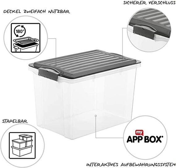 Контейнер для хранения пластиковый с крышкой Rotho (Рото) Compact A4, 19 л (17766) Серый | Зображення 2