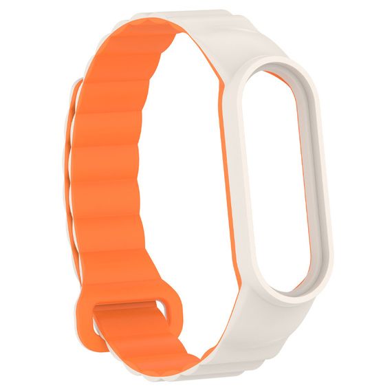 Ремінець Dual-color Magnetic для Xiaomi Mi Band 7/6/5/4/3 White / Orange | Зображення 2
