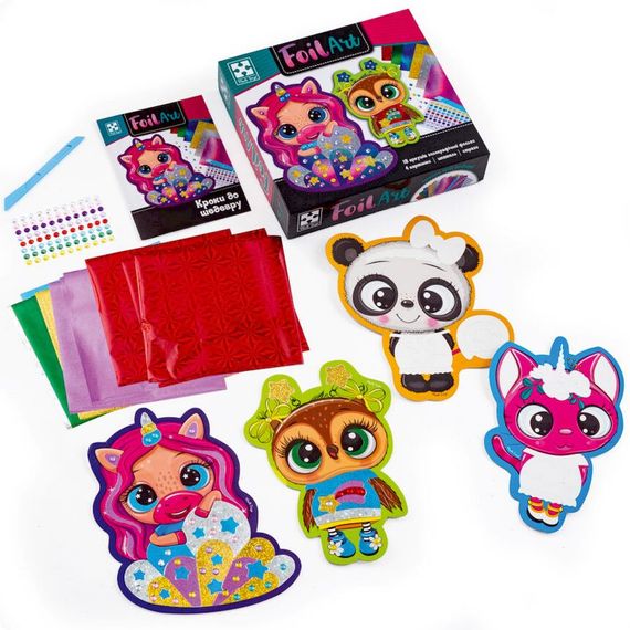 Набір для творчості "Foil Art Чарівні тварини" VT4433-10 фольга, шпатель, стрази | Зображення 1