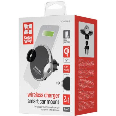 Универсальный автодержатель ColorWay AutoSense Wireless Charger 2 15W Black (CW-CHAW036Q-BK) | Зображення 1