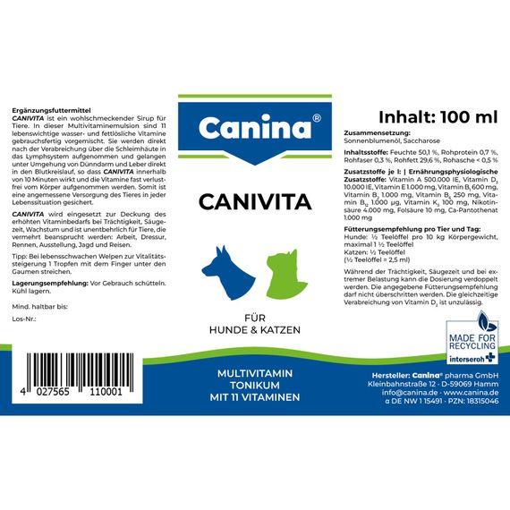 Вітамінізований тонік Canina Canivita для котів та собак, зі швидким ефектом, універсальний, 100 мл | Зображення 3