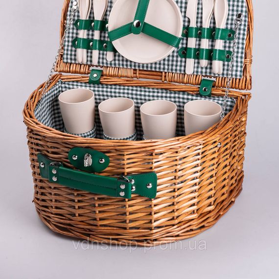 Кошик плетений для пікніка з посудом на 4 персони 41х31х22 см набір посуду туристичний для кемпінгу HP-ZQ-2 | Зображення 2