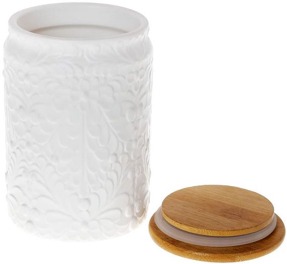 Банка Ceram-Bamboo для сипучих продуктів 750мл, біла матова кераміка з бамбуковою кришкою | Зображення 1