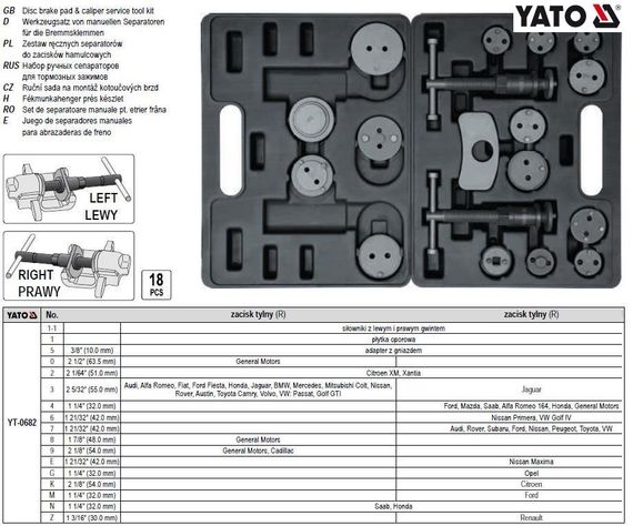 Набір ручних сепараторів для гальмівних колодок YATO Польща 18 штук YT-0682 | Зображення 1