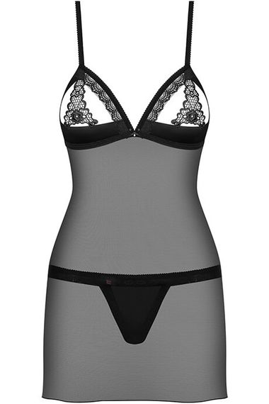 Сорочка с трусиками Obsessive 865-CHE-1 chemise Черный S/M | Зображення 2