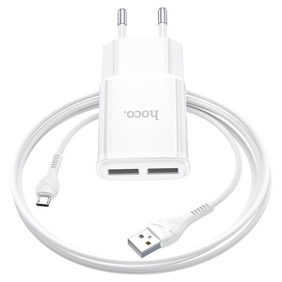 МЗП Hoco C88A Star round 2.4A (2USB-A) + кабель USB to MicroUSB Білий | Зображення 2
