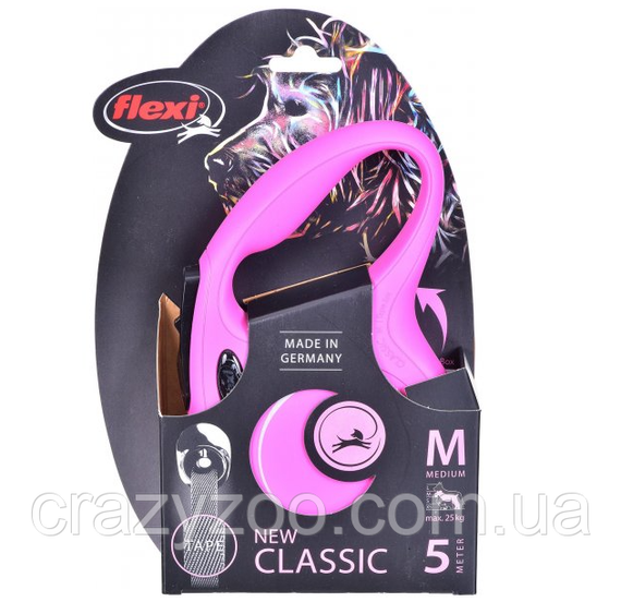 Поводок-рулетка для собак Flexi New Classic M до 25 кг розовая лента 5 м CL20T5 | Зображення 3