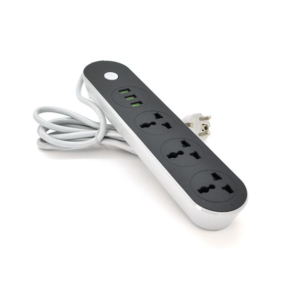 Мережевий фільтр ТВ-Т56, 3 розетки + 3 USB, 2 м, перетин 3х0, 75мм, 2500W, Black