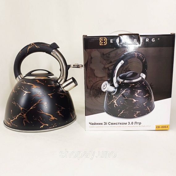 Емальований чайник Edenberg EB-12610 зі свистком та антипригарним покриттям 3л Black | Зображення 6