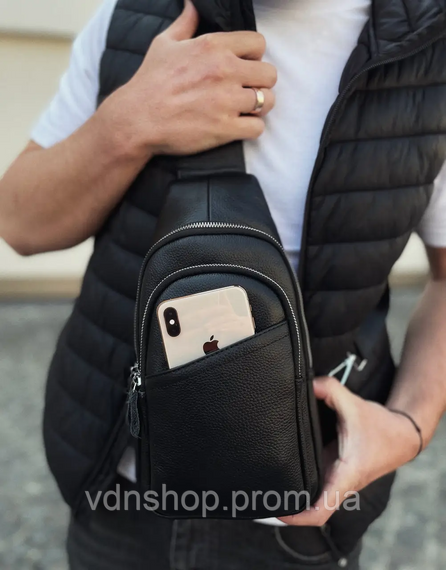 Сумка слінг чоловіча через плече 17х32х8, бананка з натуральної шкіри TIDING BAG A25F-515-1A чорна | Зображення 7