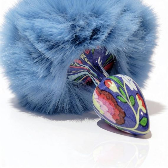 Анальна пробка з візерунком ALUME, S, металева синя з блакитним пушком, 7 х 2,8 см Sex Aura | Зображення 5