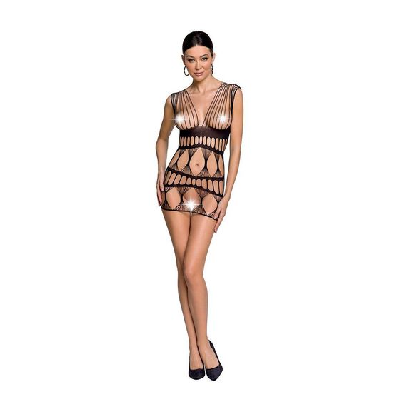 Бодістокінг-сукня Passion BS089 black, міні, плетіння у вигляді павутини, One size | Зображення 2