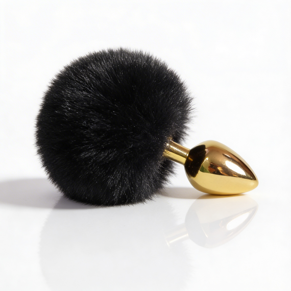 Анальна пробка ALUME, S, металева золотиста з чорним пушком, 7 х 2,8 см Sex Aura | Зображення 2