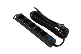 2E Мережевий подовжувач 5XSchuko з вимикачем, 3G*1.5мм, 5м, black (2E-U05ES15M5BK)
