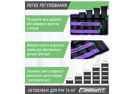 Обтяжувачі EasyFit 0,5-2,5 кг Набір для ніг і рук Чорно-фіолетовий (EF-WHT-0,5-2,5-V) | Зображення 4