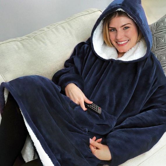 Плед Толстовка з Капюшоном і Руковами Huggle Hoodie 3-в-1 (Синій) Плед із Руковами Двосторонній Халат Домашній | Зображення 3