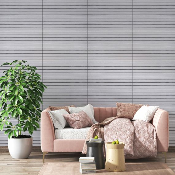 Покриття вінілове самоклеюче 3D рейки кедр срібний 600*600*2,8мм (D) SW-00002198 | Зображення 5