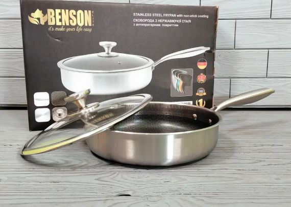 Cковорода глибока Benson з нержавіючої сталі 26 см (BN-587) Антипригарне покриття | Зображення 6