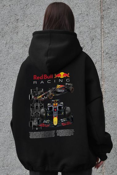 Оверсайз худі толстовка на флісі з капюшоном та принтом Without Redbull Black | Зображення 4