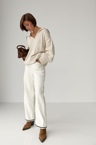 В'заний светр-поло вільного крою - бежевий цвет, ONE SIZE (є розміри) | Зображення 2