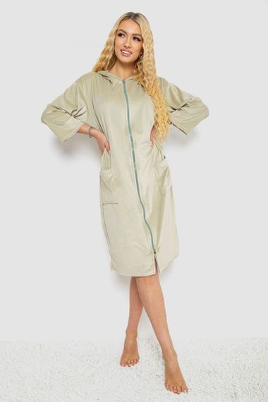 Халат жіночий велюровий на блискавці, колір світло-оливковий, 238R101-1 | Зображення 1