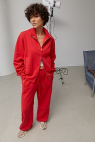 Спортивний костюм із кофтою на бликавці та широкими штанами - червоний цвет, S (є розміри)