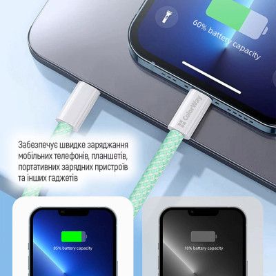 Дата кабель USB-C to USB-C 1.0m 60W 3.0А green ColorWay (CW-CBPDCC061-G) | Зображення 6