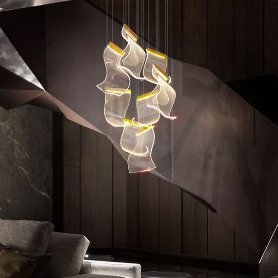 Люстра світлодіодна підвісна LED світильник для квартири на стелю лед 26909 Латунь 35-200х6х24 см. | Зображення 2