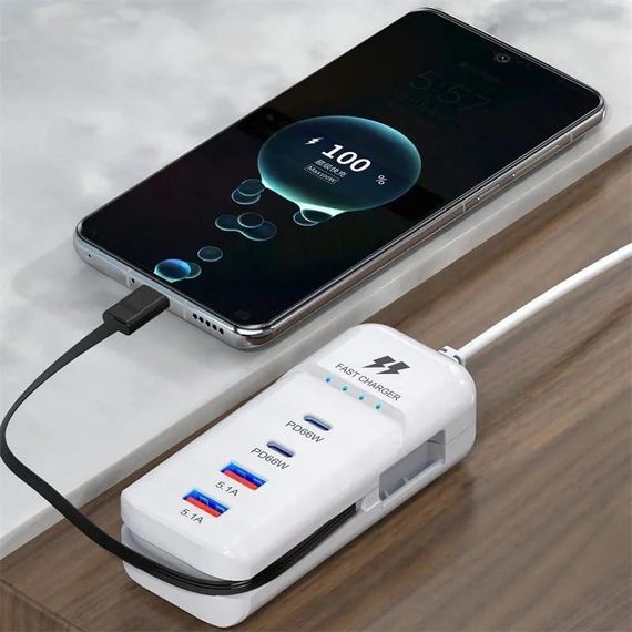 Швидкий зарядний пристрій 66 Вт, 2 USB-порти та 2 PD-порти, Type-C / Компактна, багатофункціональна, потужна зарядна станція | Зображення 1