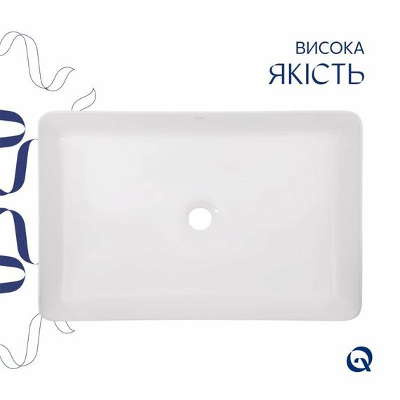 Комплект Qtap Tern: Раковина накладна прямокутна 600x400x110 мм WHITE + Донний клапан PU02 | Зображення 3