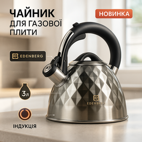 Кухонный чайник с ручкой и свистком Edenberg EB-8833 3л, Чайник из нержавеющей стали с пищалкой TJ-53