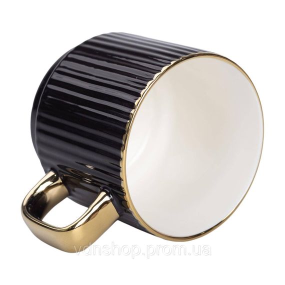 Чашка фарфоровая с золотым ободком и золотой ручкой 300 (мл) Черная RX-N231129B | Зображення 2