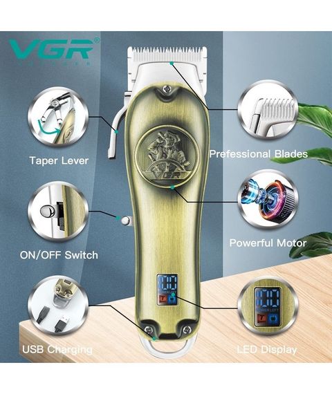 Машинка для стрижки волосся VGR V-658 Salon series акумуляторна бездротова Bronze | Зображення 3