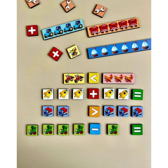 Дерев'яний пазл-сортер "Математичні сходи: Транспорт" Ubumblebees (ПСФ078) PSF078 | Зображення 1