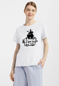 Футболка жіноча біла з принтом "Вечірка зомбі", 2XL