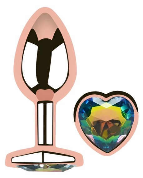 Анальна пробка EGZO Rose Gold Heart Plug S з райдужним кристалом, металева Sex Aura | Зображення 1