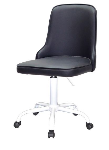 Стілець з м'яким сидінням Adam WT-Office D-530 мм на білій хрестовині з колесами, оббивка шкірозамінник чорний