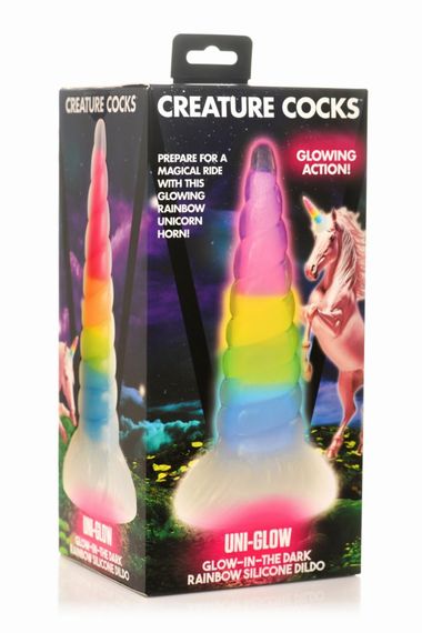 Фэнтезийный фаллоимитатор Creature Cocks Luminescent Rainbow Silicone Dildo, светится в темноте, 19,6 см | Зображення 3