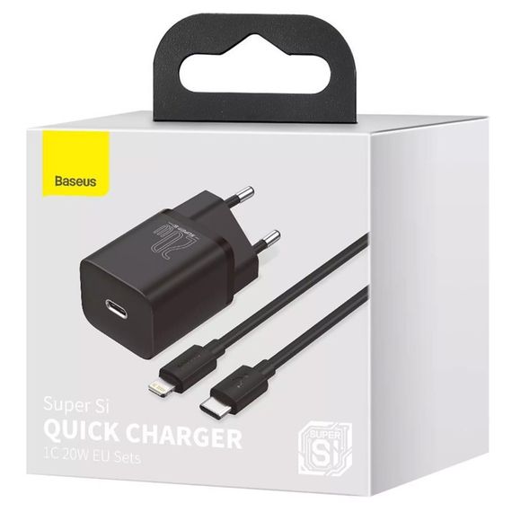 МЗП Baseus Super Si Quick Charger 20W (1USB-C) + кабель Type-C to Lightning (TZCCSUP-B) Чорний | Зображення 5