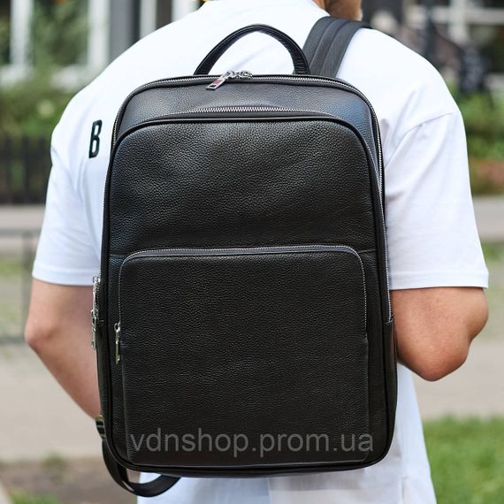 Классический мужской рюкзак из кожи 42х30х16, практичный аксессуар для ноутбука и документов, черный