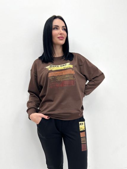 Женский спортивный костюм штаны и свитшот GF07955 цвет коричнево-черный, размер 42/44 | Зображення 4