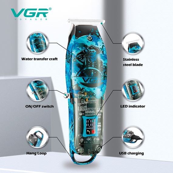 Триммер аккумуляторный VGR V-923, 4 насадки, LED дисплей | Зображення 5