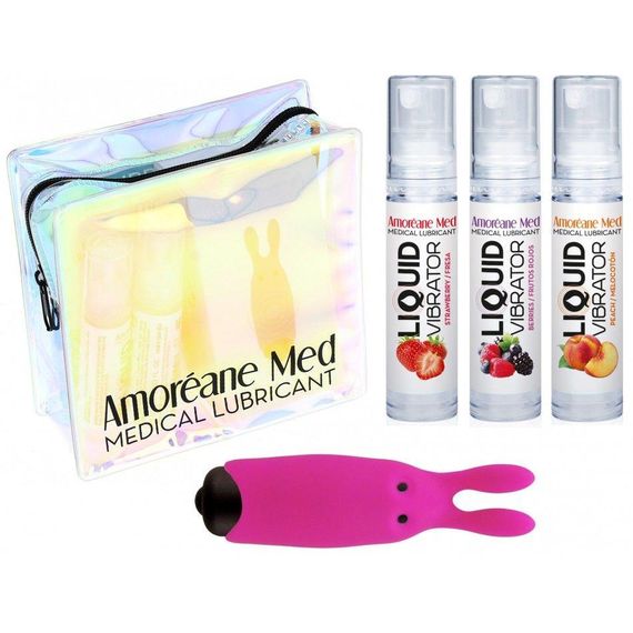 Набір з 3-х смаків стимулювального лубриканта Amoreane Med (3х10мл) та віброкулі Adrien Lastic Pink sexstyle | Зображення 1